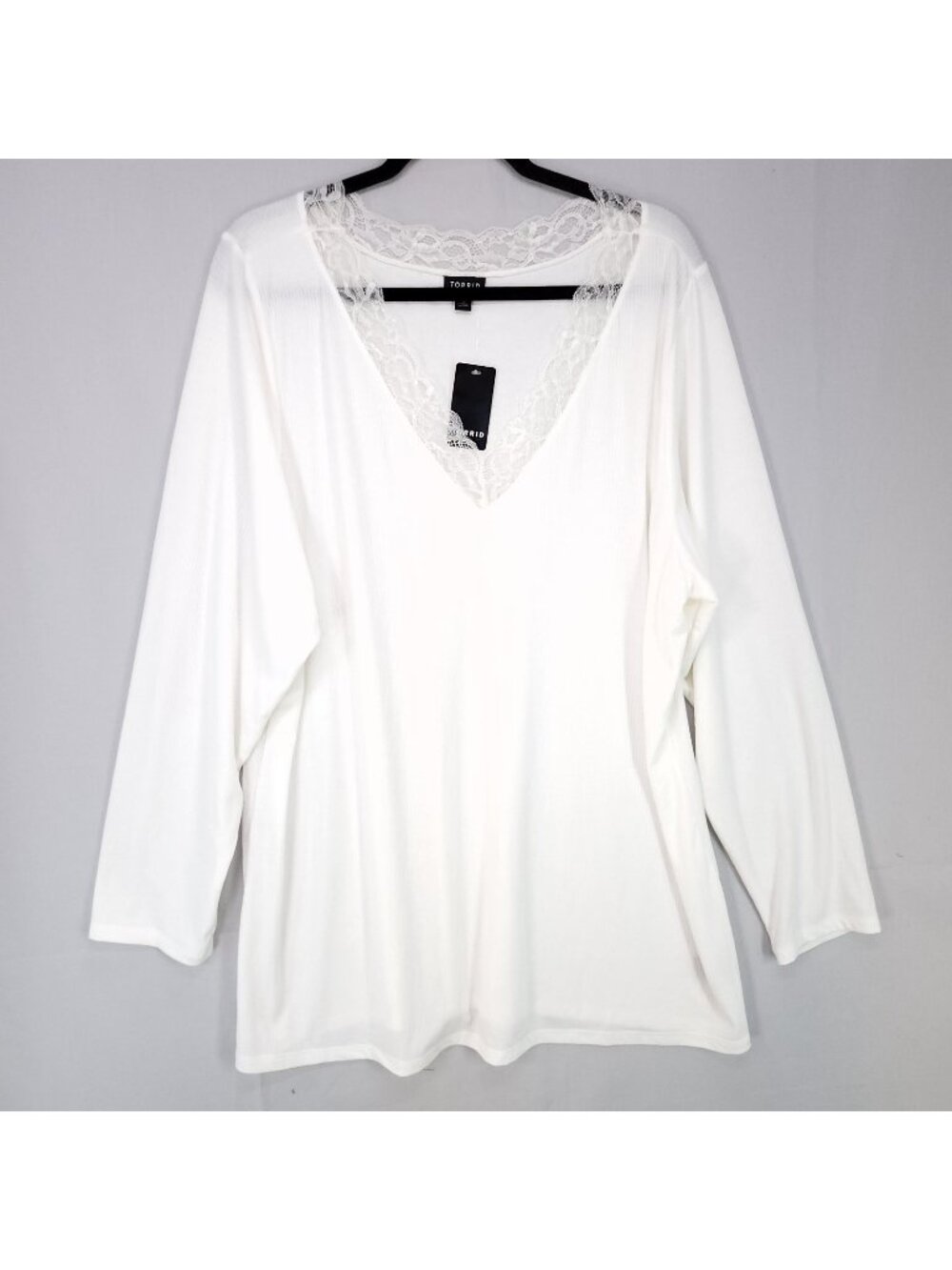 Torrid Long Sleeve Casual Top Size 4X Ribbed Lace Trim White V-Neck